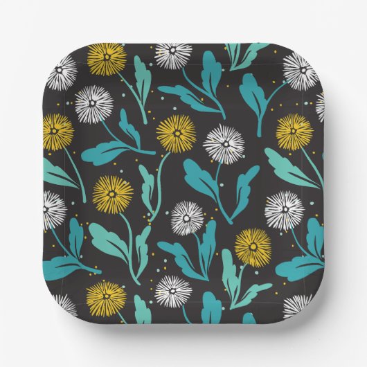 Assiettes En Carton Dandelion de printemps Fleurs et design Feuille (Recto)
