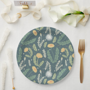 Assiettes En Carton Dandelion Floral Weed Motif