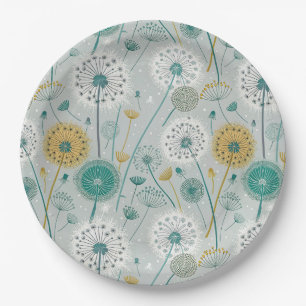 Assiettes En Carton Dandelion Whimsical - Jaune, Blanc & Turquoise