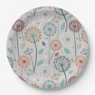 Assiettes En Carton Dandelion Whimsical - Rouge, Jaune, Blanc & Turquo
