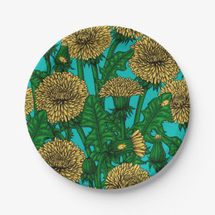 Assiettes En Carton Dandelions sur turquoise