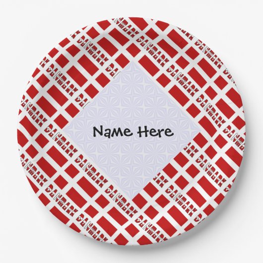 Assiettes En Carton Danmark og Dannebrog Carrelé avec votre nom (Devant)