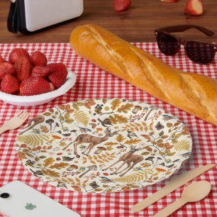 Assiettes En Carton Dans les bois / Cerf d'automne sur le blanc