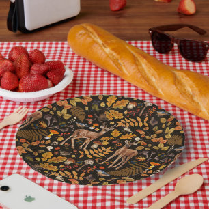 Assiettes En Carton Dans les bois / Cerf d'automne sur noir
