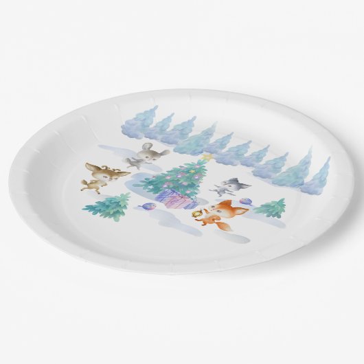 Assiettes En Carton Danse Animaux de forêt Noël Aquarelle (Angle)