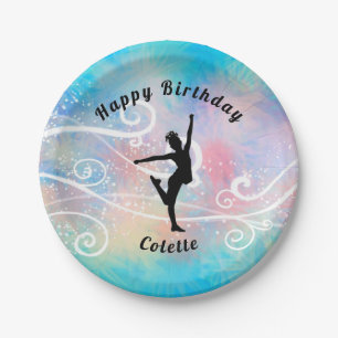 Assiettes En Carton Danse Joyeux Anniversaire Personnalisé Swirl Plaqu