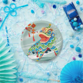 Assiettes En Carton Danseur du lion bleu chinois (Fête)