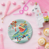 Assiettes En Carton Danseur du lion bleu chinois (Fête)