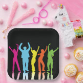 Assiettes En Carton Danseurs Colorés Dansant Autour (Fête)