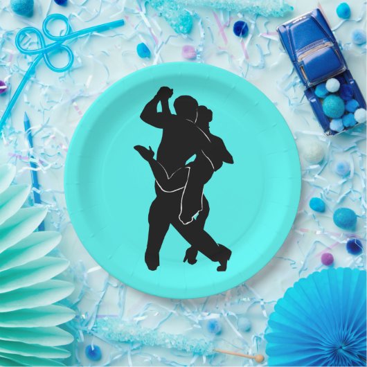 Assiettes En Carton Danseurs de Tango Plaques de papier turquoise Choi (Fête)