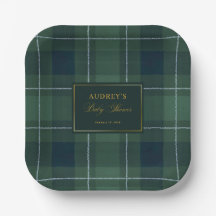 Dark Green Tartan Polo Plaid Vintage Baby Shower