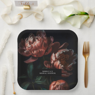 Assiettes En Carton Dark Moody Fête des mariées de fleurs romantiques
