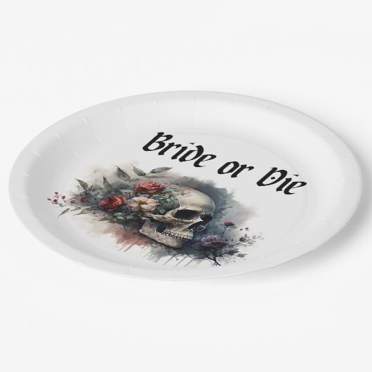 Assiettes En Carton Dark Moody Gothic Bride ou Die Fête des mariées (Angle)