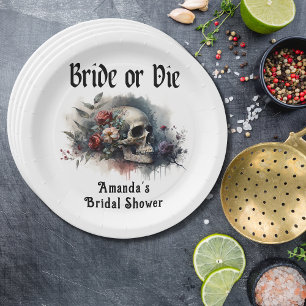 Assiettes En Carton Dark Moody Gothic Bride ou Die Fête des mariées