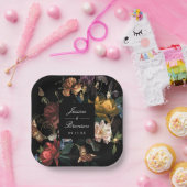 Assiettes En Carton Dark Moody Romantic Floral Néerlandais Mariage (Fête)