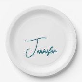 Assiettes En Carton Dark Teal Trend Modern Minimalist Handwriting Name (Devant)