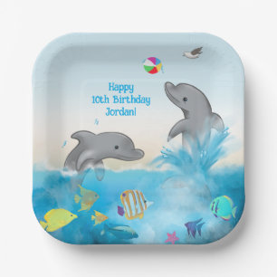 Assiettes En Carton Dauphin à main volleyball Splash Ocean