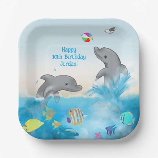Assiettes En Carton Dauphin à main volleyball Splash Ocean (Recto)