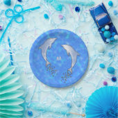 Assiettes En Carton Dauphin bleu étincelant avec un monogramme (Fête)