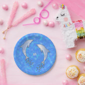 Assiettes En Carton Dauphin bleu étincelant avec un monogramme (Fête)