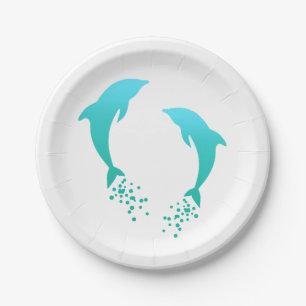 Assiettes En Carton Dauphin sautant de turquoise avec la plaque à