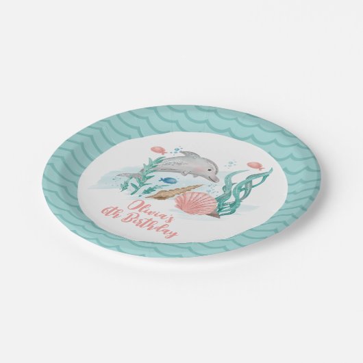 Assiettes En Carton Dauphin sous la mer Anniversaire (Angle)
