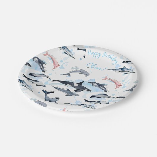 Assiettes En Carton Dauphin thème fête enfants aquarelle papier dessin (Angle)