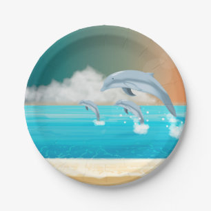 Assiettes En Carton dauphins faisant des sauts dans l'océan