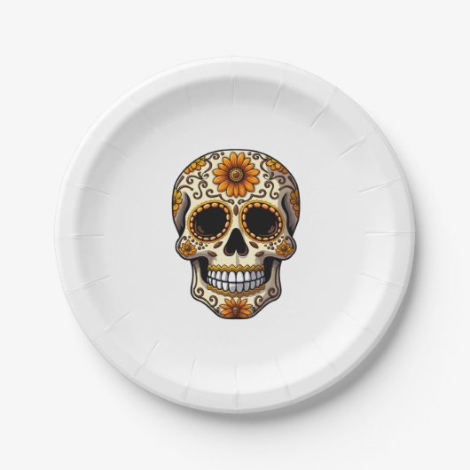 Assiettes En Carton Day Of Dead Sugar Skull Floral Skeleton Head Bone (Devant)