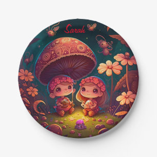 Assiettes En Carton De beaux elfes mignons jouent sous les champignons