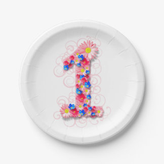 Assiettes En Carton De bébés fleur rose une de ęr anniversaire d'abord