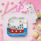 Assiettes En Carton ​ de mer ​ bateau de pêche (Fête)