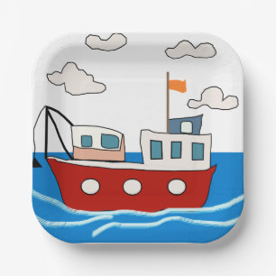 Assiettes En Carton de mer bateau de pêche