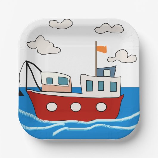 Assiettes En Carton ​ de mer ​ bateau de pêche (Recto)