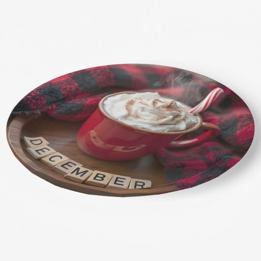 Assiettes En Carton Décembre Chocolat Chaud Avec Couverture Plaid (Angle)