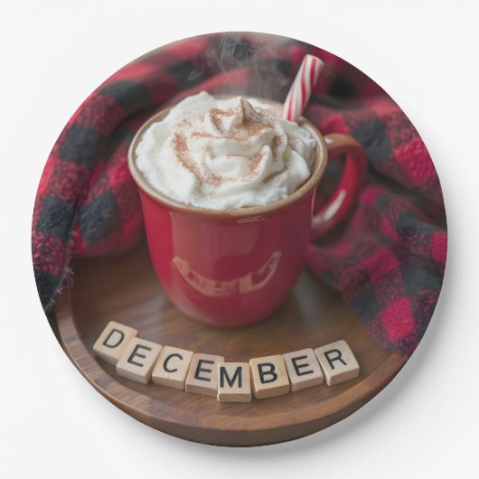 Assiettes En Carton Décembre Chocolat Chaud Avec Couverture Plaid (Devant)