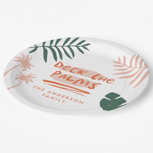 Assiettes En Carton Deck des palmiers Noël tropical moderne unique (Angle)