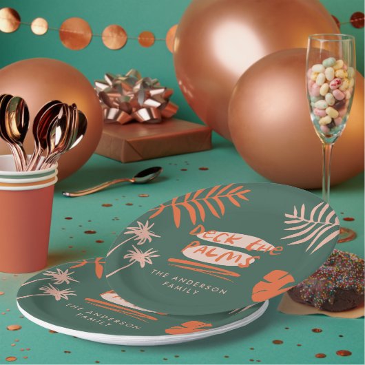 Assiettes En Carton Deck des palmiers Noël tropical moderne unique (Multi)