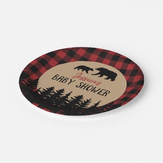 Assiettes En Carton Décor Baby shower Flannel Adventure Bear (Angle)