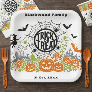 Assiettes En Carton Décor botanique Halloween de Jack Bat pour Trick o