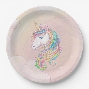 Assiettes En Carton Décor de la fête d'anniversaire de Unicorne arc-en