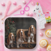 Assiettes En Carton Décor de Noël Basset Hound Snowy Sleigh (Fête)