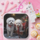 Assiettes En Carton Décor de Noël Bichon Frise Snowy Sleigh (Fête)