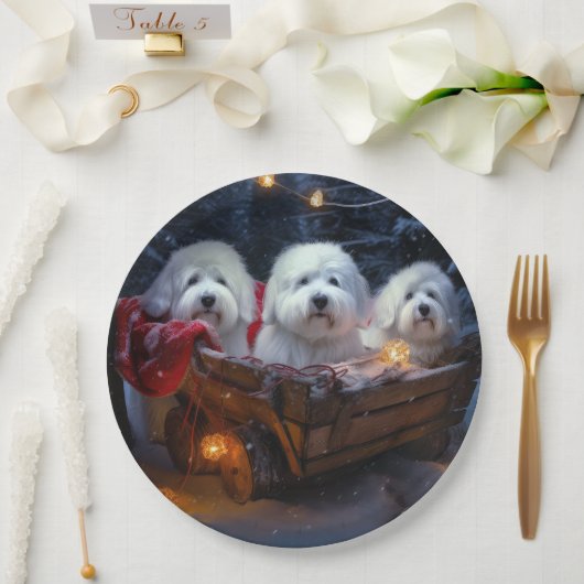 Assiettes En Carton Décor de Noël Coton De Tulear Snowy Sleigh (Mariage)