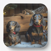 Assiettes En Carton Décor de Noël Dachshund Snowy Sleigh (Recto)