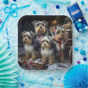 Assiettes En Carton Décor de Noël du Biewer Terrier Snowy Sleigh