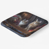 Assiettes En Carton Décor de Noël du Maine Coon Snowy Sleigh (Angulaire)