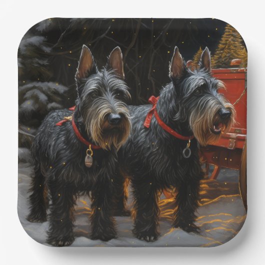 Assiettes En Carton Décor de Noël écossais Terrier Snowy Sleigh (Recto)
