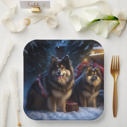 Assiettes En Carton Décor de Noël Lapphund Snowy Sleigh (Mariage)