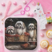 Assiettes En Carton Décor de Noël Lhasa Apso Snowy Sleigh (Fête)